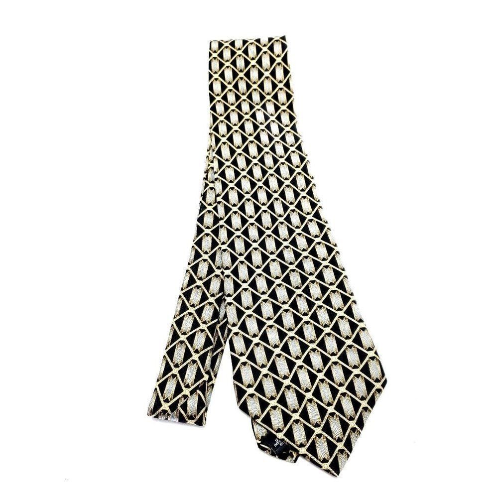 Zylos George Machado Beige Silk Tie Woven Wide Geometric - Picture 6 of 6